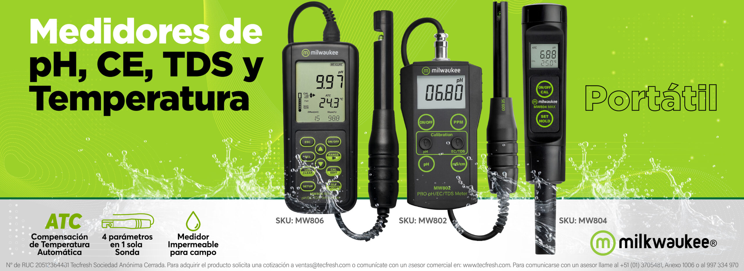 Medidor de pH, Conductividad Eléctrica y Temperatura - Milkwaukee